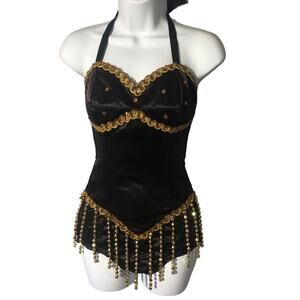 Art stone brown / gold  dance bodysuit / costume small